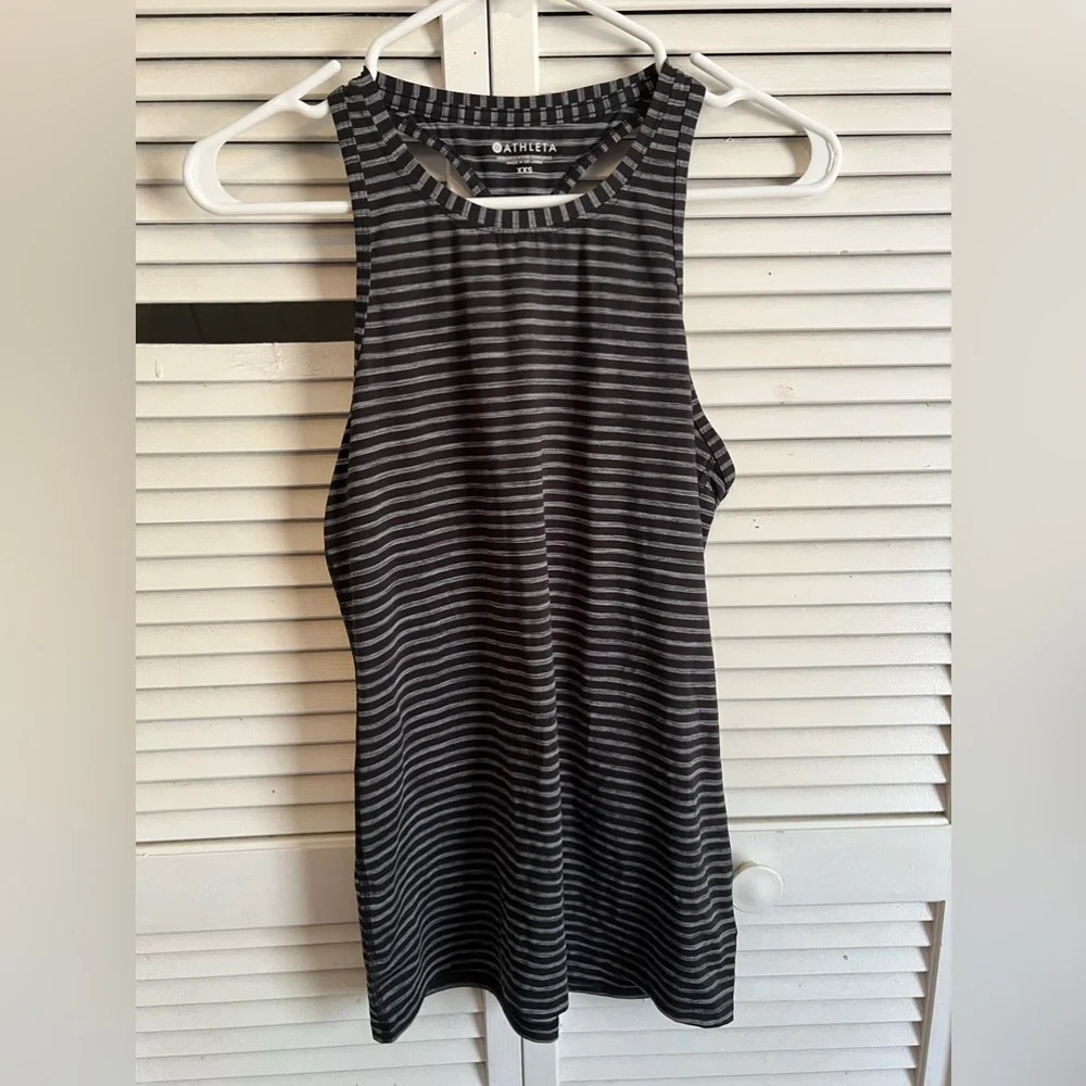 Athleta-HIGH NECK HEATHER STRIPE CHI TANK-XXS